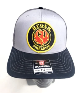 RUGER FIREARMS Gray Black Trucker Hat Richardson 112, Gun Rifle Pistol Ammo NEW - Picture 1 of 6