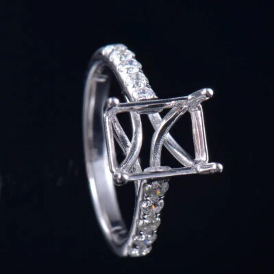 Custom Platinum 9×7MM Emerald Cut Natural Diamond Bridal Semi Mount Ring Setting - Image 1 of 4
