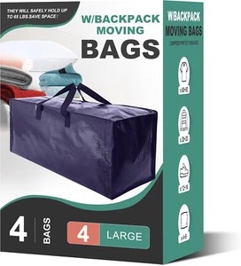 Heavy Duty Moving Bags, Extra Large Storage Totes W/Backpack Straps Strong Handl - Picture 1 of 12