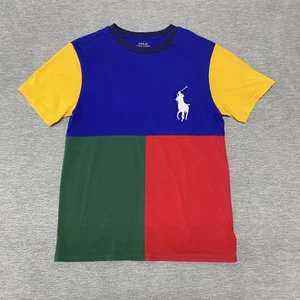 Polo Ralph Lauren Shirt Boys Medium Blue Yellow Red Green Big Pony Block Tee - Picture 1 of 9