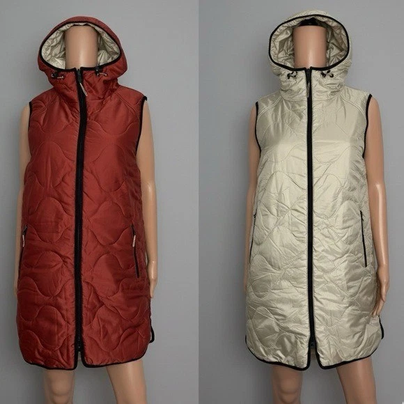 TRIBAL Reversible Hooded Long Puffer Quilted Vest Size Small - Image 1 of 4