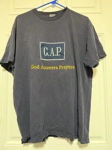 VINTAGE Jesus Hemd Herren Large blau GAP Parodie Gott antwortet Gebete Distress 90s - Bild 1 von 6
