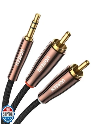 Adaptador de audio estéreo con cable RCA macho UGREEN de 3,5 mm a 2 machos sonido Hi-Fi trenzado auxiliar Foto 1 de 4