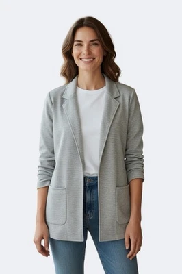 Talbots Size L -Gray Merino Wool / Nylon Open Sweater Blazer with Pockets NEW - Image 1 of 4