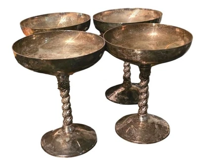 4 Vintage Goblets Silver Plated Valero Champagne Twisted Floral Stem Spain Gothi - image 1 of 4