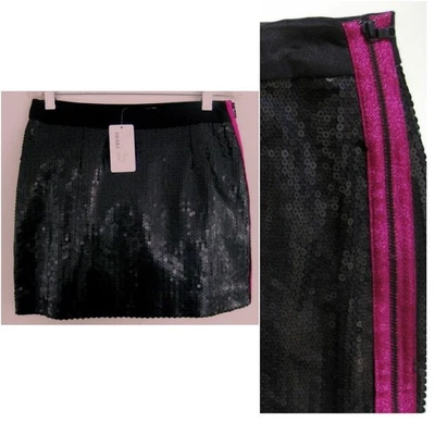 NUEVO CON ETIQUETAS Minifalda Negra Lentejuelas 00 $184 Rosa Raya Metálica Trina Turk EE. UU. XXS Foto 1 de 4