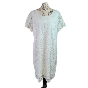 NWT Glamour Size 18W Lace Sheath White Dress Short Sleeve Side Zipper Lined - Picture 1 of 11