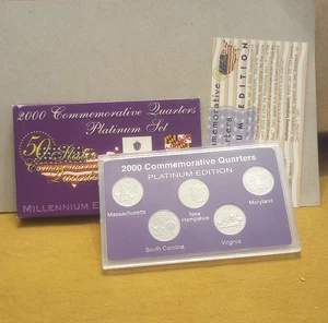 2000 Commemorative Quarters Platinum Set w/ Sleeve & COA -  MA, MD, SC, NH VA - Picture 1 of 10