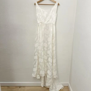 Vintage 60s 70s Wedding Dress White Floral Satin Court Train Handmade Boho - Picture 1 of 18