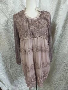 Simply Couture Women Xl Feminine Lace Detail Ruffles tiered tunic lagenlook boho - Picture 1 of 12