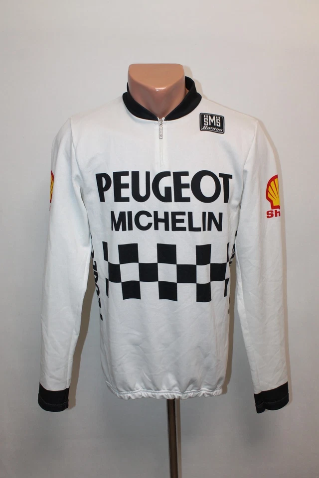 Santini Peugeot Shell Michelin SMS Vintage Cycling Jersey Size L Long 1984 1985 - Image 1 of 4