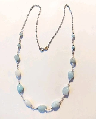 collana in argento 925 e pietre con acquamarina naturale ed ematite argentata  - Immagine 1 di 4