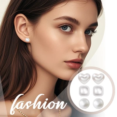 3 pares de pendientes magnéticos de perlas de imitación de 10 mm para mujer no perforantes Foto 1 de 4