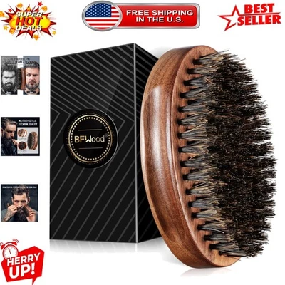 Cepillo de barba de lujo para hombre - Cerdas de jabalí con mango de nogal, ideal para aseo Foto 1 de 4