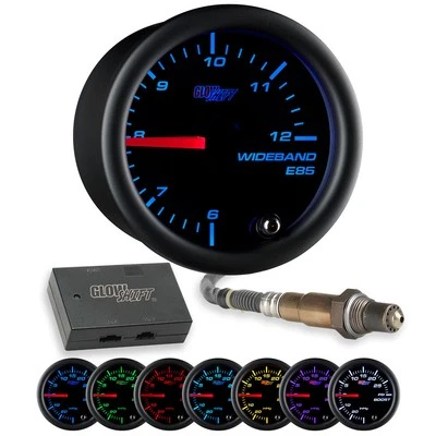 GlowShift Black 7 Color Analog E85 Wideband Air/Fuel Ratio Gauge w Data Logging - Image 1 of 4