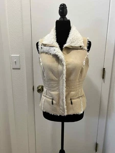 Blanc Noir Faux Shearling Moto Vest Women’s Large Beige Cream Sherpa Lined Zip  - Bild 1 von 8
