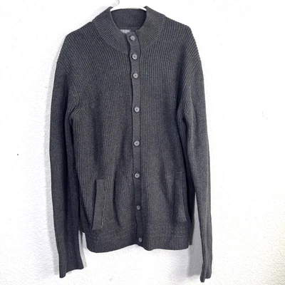 Van Heusen Never Tuck Button Up Cardigan Mens XL Gray Ribbed Sweater Dressy Work - Image 1 of 4
