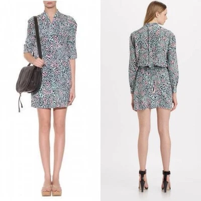 DVF Diane Von Furstenberg DEANDRA Vestido Camisa de Seda Leopardo de las Nieves Punto $365 Foto 1 de 4