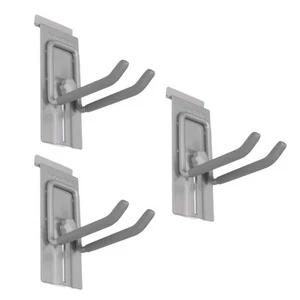 Slatwall Double Hook 4in Heavy Duty Steel Garage Tool Hanger 3 Pack 55lb Locking - Picture 1 of 12