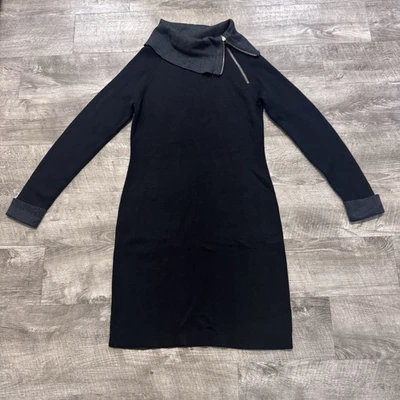 Cynthia Rowley Sweater Dress Black/Gray Cowl Neck w/Zipper Contrast Cuff Sz. S - Image 1 of 4