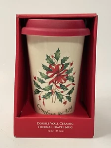 Lenox Holiday Holly Berry Travel Mug Silicone Lid Comfort & Joy Original Box - Picture 1 of 6