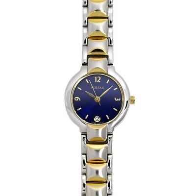 Reloj Pulsera Pulsar Esfera Azul Día Fecha Damas Vintage Dos Tonos 23mm Foto 1 de 4