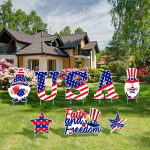 8Pcs 4th of July Decorations Yard Signs, Memorial Day Outdoor, Patriotic Garden