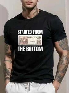 Men's "Started From The Bottom" (Food Stamp) Slim Fit Short-sleeve (Black - L) - Picture 1 of 3