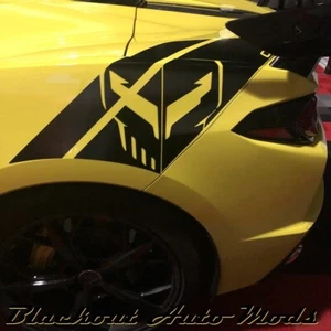 Gloss Black Rear Fender Stripes C8R Jake Type Graphics Fits C8 2020-25 Corvette - Picture 1 of 3
