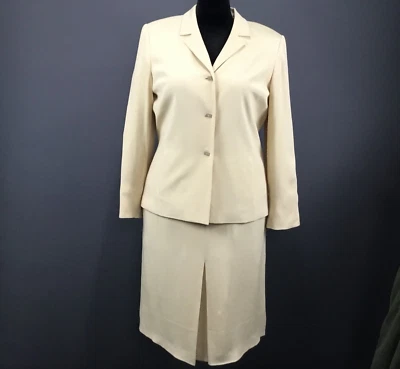 Travis Ayers Silk Suit Set Womens 16 Butter Cream Satin Lined Knee Length Career - Image 1 of 4