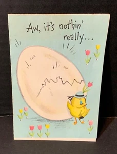 VTG Hallmark Easter Card Anthropomorphic Chick With Cracked Egg Ostrich Inside - Picture 1 of 3