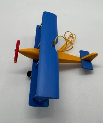 Hanging Airplane, Blue Yellow, Nursery Decor, Decorative Wooden Airplane - Image 1 of 4