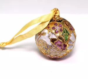 Pretty Cloisonne Enameled Ornament with Doves Flowers and a Butterfly - Picture 1 of 5