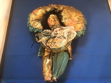 Jester Mardi Gras Doll W/ Pillow Shiny Metallic Costume Ceramic