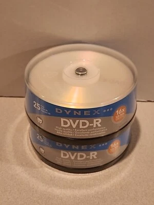 SET of 2  Dynex DVD-R 16x 120 Minutes 4.7 GB 25 Pack New Sealed for Data & Video - Image 1 of 4