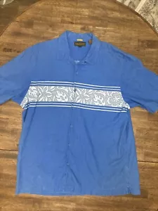 Vintage Timberland Mens XL Blue Floral Hawaiian Island Button Shirt Linen Blend - Picture 1 of 7