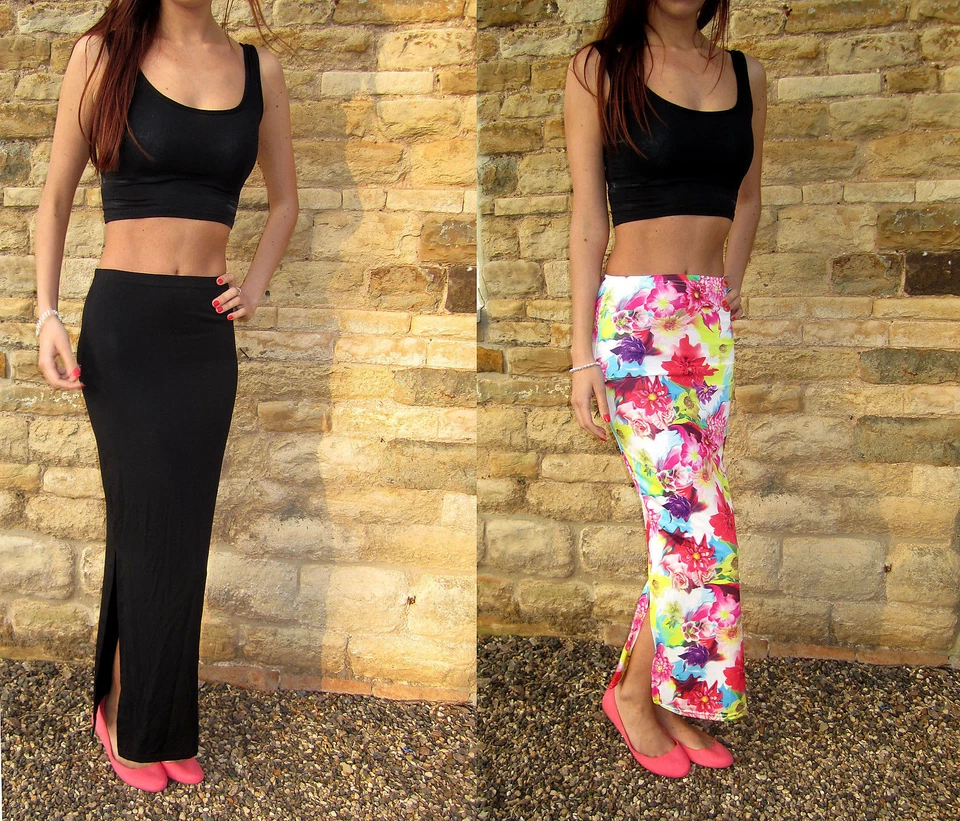 EXTRA LONG TALL Jersey Skirt MAXI Length Plain Print Size 8 10 12 14 16 18 20 - Image 1 of 1