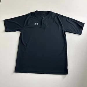 Under Armour UA HeatGear 2-Button Black Baseball Jersey Henley Mens Size Medium - Picture 1 of 8