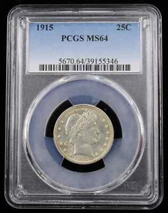 1915 25C Barber Quarter Pcgs MS64 Satiny Sharp PQ Clean Looks 65 Great For Type - Picture 1 of 2