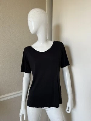 CLU NEW! Black Cotton/Modal Knit Round Neck S/S T-Shirt Sz S NWOT! - Image 1 of 4