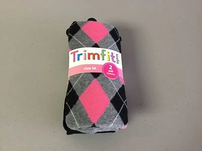 NWT Girl's Trimfit Fashion Tights Size Medium Black/Black Multi 2 Pair #114R Foto 1 de 2