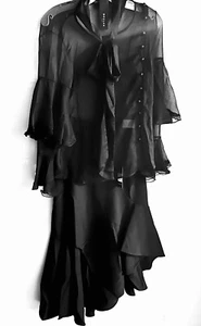Beulah Style 2Pc Sz S (4) Bow Neck Bell Sleeve Top & Puzzle Skirt Set Gothic NWT - Picture 1 of 18