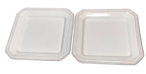 Set of 2 Square “Sur La Table” White Plates W/ Pearl Silver Scalloped Edge 8.5” - Picture 1 of 9