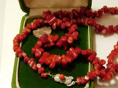 Spice Rosso Branch Corallo Graduato Perlina 30 " Collana Lunga Argento Fibbia - Immagine 1 di 4