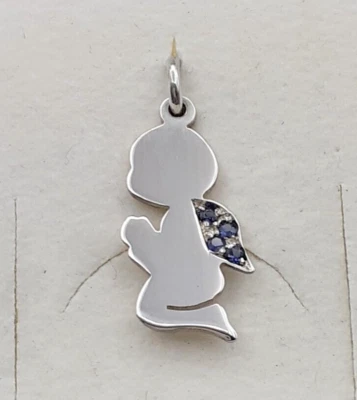Ciondolo Angelo Custode argento 925 ali zaffiri blu angioletto girocollo donna - Immagine 1 di 3
