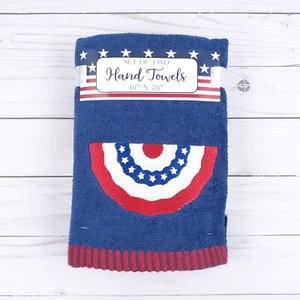 Guest Bath Hand Towel Set of 2 Flag Americana Summer Stripe - Picture 1 of 2
