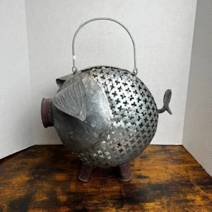 Galvanized Metal Pig Rustic Farmhouse Hanging Candle Holder Lantern - Picture 1 of 10
