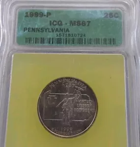 1999-P Certified Statehood Pennsylvania Quarter-ICG Mint State 67 Bright White - Picture 1 of 6