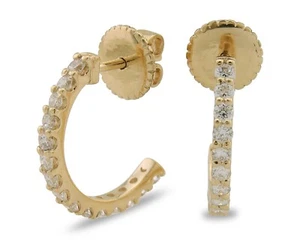Half Hoop Lab-Created Diamond 1.01 ct Earrings in 10k Solid Yellow Gold - Picture 1 of 9