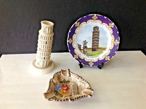 VTG Lot 3 Pisa-Torre Pendente Italy Souvenirs Decor Plate, Ashtray & Figurine - Picture 1 of 12